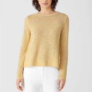 Eileen Fisher Organic Cotton Linen Slub Knit Crewneck Sweater Top
